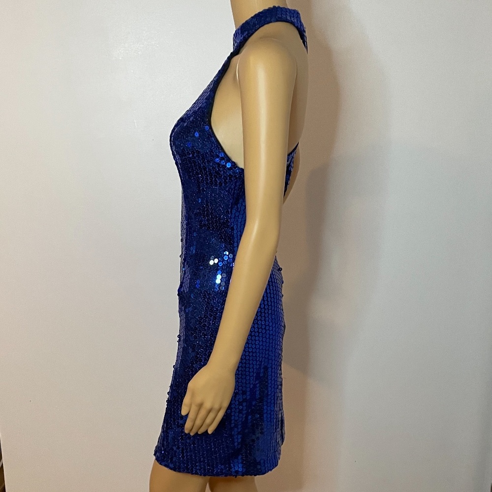 💕Host Pick!!! Vintage blue sequin mock neck back sheath dress! - Picture 10 of 11